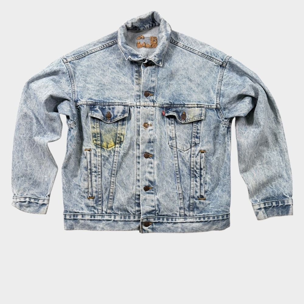 Vintage Levis Acid Wash Denim Trucker Jacket 80s 90s Made in USA Blue Large